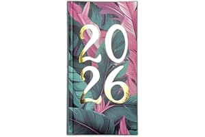 PSO 2026 Diary Slim Week to View Fashion soft padded hardback vintage Diary (Green Leafs)