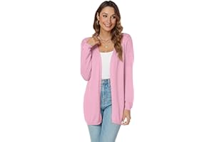 Famrrifuu Gilet Cardigan Femme Long été Coton à Manches Longues Veste Tricot Léger Ouverte Devant Casual Gilets