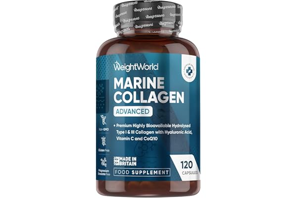 Colágeno Marino con Ácido Hialurónico, Vitamina C, Zinc y Coenzima Q10-120 Cápsulas de Colágeno Tipo I y III del Titagen®, Sin Estearato de Magnesio, OGM ni Gluten