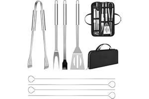 Rynli 9 PCS BBQ Utensil Tool Set with Carry Bag, Barbecue Accessories Kit Ideal for Grilling and Picnics, Barbecue tools set includes Spatula, Tongs, Fork, BBQ Tools, Perfect BBQ Gifts for Men Women