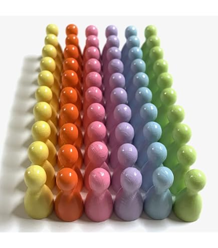 60 Pions De Jeu En Bois - 24x12 Mm, Lot De 6 Couleurs (10 Par Couleur)