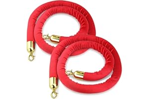 XINLTC Corde de Barrières en Velours Rouge, 2 Pièc Corde de Barrière Diviseur de Files d'Attente Rouge avec Crochets, pour Hôtel Restaurant Cinema Bâtiments Publics Contrôle des Foules 1,5M de Long