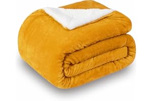 SOCHOW Coperta Plaid in Pile Sherpa, Giallo Senape 150 x 200 cm Coperta di Peluche Super Morbida e Lussuosa a Doppio Strati