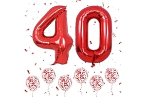 OUSUGA Palloncini Numero 40 Rossa, Palloncini Numero 4 e 0 Grandi in Lamina da 40 Pollici con 6 Palloncini Elio Coriandoli Rossa, Palloncino 4 40 Compleanno per Uomo Donna Feste Romantiche Anniversario