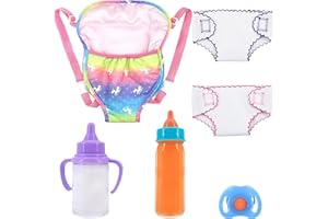 CHONGQILAO Biberon Magico per Bambole, 6 Pezzi Accessori per Bambole con Marsupio per Bambole Pannolini, Bottiglia Latte Bambole con Ciuccio, Biberon Giocattolo per Bambola (1, A, 18 x 10 x 2)