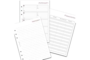 ‎SINNWUNDER SinnWunder® 50 Blatt Planer-Notiz-Set – mit Notiz-Seiten, Adressen, und Passwortlisten für Ringbücher mit 6 Ringen im Format DIN A5