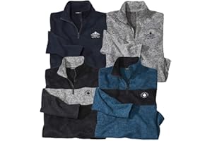ATLAS FOR MEN – Lot de 4 Sweats Molleton - Ultra-Confortable et Chaud - Pulls Molleton Col Zippé - Idéal Hiver/Voyage/Randonnée - Disponible en Grandes Tailles du M au 5XL