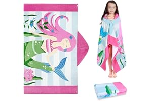 MOEMOE BABY Serviette de Plage Enfant 100% Coton Poncho de Bain Enfant Garçons Filles Serviette Enfant de Plage Bain avec Capuche pour Piscine Poncho,Sirène