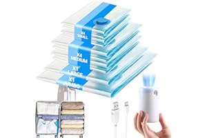 LADYSONS Sacs de Compression sous Vide avec Pompe Sans Fil – Lot de 10 Sacs de Rangement Réutilisables pour Vêtements, Couettes, Voyage et Stockage Quotidien – 4 Petits, 4 Moyens, 1 Grand, 1 Jumbo