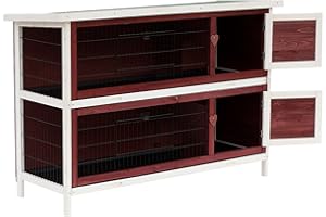 Pawhut Conigliera da Esterno in Legno, Gabbia per Conigli, Porcellini d'India e Roditori Impermeabile 136.4x50x93cm Marrone