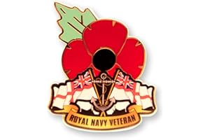 GET1 Royal Navy Veteran and Poppy Lapel Pin Badge with Two White Ensign - UK Seller