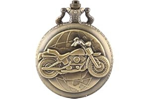 JLYSHOP Orologio da tasca vintage in bronzo con incisione, stile retrò, con catena, collana da uomo e ragazzo, confezione regalo