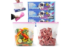 60 Piezas Bolsas Congelacion, 20,2 x 18 cm Bolsas Zip para Congelar, Alimentos Herméticas Reutilizables con Parte Inferior Expandible, Ziplock Bag Para Carne, Frutas y Verduras