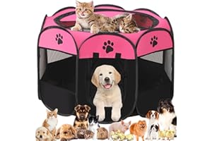 GENERIC Pet Playpen Portable Dog Pen Foldable Pop Up Cat Play Pen, Oxford Fabric Soft Dog Crate Cage Puppy Pen for Indoors Outdoor Travel, Cat Tent Whelping Box for Kitten Rabbit Hamster Guinea Pig (Pink M)
