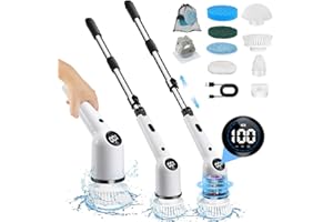 TENGWUDZ Elektrische Reinigungsbürste,Putzbürste Elektrische Bürste mit 3 Geschwindigkeit,8 Bürstenköpfe,Verstellbarem Griff,Led Anzeige Spin Scrubber für Tiefe reinigen von Küche,Bad,Auto,Fliesen,Glas