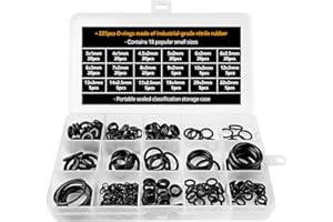 Gvolatee 225 pièces Assortiment de Joints Toriques en Caoutchouc, O Ring D'etanchéité Universels, 18 tailles Dimensions 3-22mm pour Plomberie, Injecteur ou Robinet, etc.