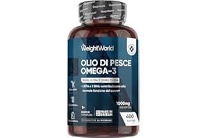 WEIGHTWORLD Omega 3 Olio di Pesce, 400 Softgel, (Fornitura 1+ Anno), 1 Softgel al Giorno, Omega3 Fonte di Acidi Grassi Essenziali, EPA e DHA Contribuiscono alla Normale Funzione del Cuore (EFSA), Fish Oil 1000mg