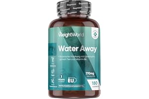 ‎WEIGHTWORLD Water Away Kapseln - 11 in 1 Komplex für 3 Monate - Mit Apfelessig, Grüner Tee, Löwenzahn, Kalium, Paprika - 180 Entwässerungskapseln - Nur 2 Kapseln pro Tag - Vegan & Glutenfrei - WeightWorld