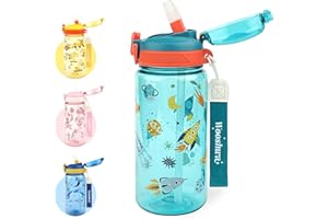 wooshwa Botella para Beber Campus Pop-up, 600ml Deportiva Botella Agua Niños con Pajita, Sin BPA y Apta para Lavavajillas (Cohete Verde)