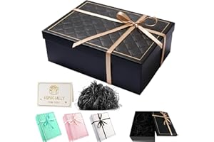 TAIXING 2025 New Gift Box, Textured Gift Boxes for Presents with Ribbon Shred Raffia Greeting Card, 25x18x8.5 cm Gift Boxes with Lids for Valentines Day Christmas Birthdays Anniversaries