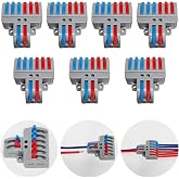 CTRICALVER Lever-Nut Assorted Connector Pack of 7, Bilateral Pressure Bar Terminal Block, 2 in 6 Out Compact Conductor Cable