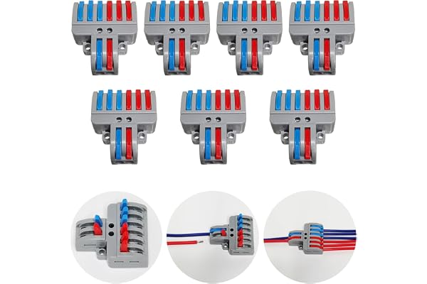 CTRICALVER terminalset, anslutningsklämma set med spak, tråd push kabelkontakt, kompakta klämmor, av plast, 7 stycken klämmor 8 poler, med fästskruvar (2 i 6 ut)