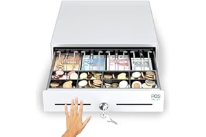 POS VALLEY Small Cash Register Drawer, Manual Opening Front Panel and Key, Cash Insert 4 Banknotes and 8 Coins (Euro), 33 x 33 cm (White)
