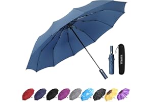 YumSur Parapluie Pliant, Parapluie Coupe-Vent & Ultra-léger, Ouverture et Fermeture Automatique, Parapluie Compact Incassable 12 Baleines pour Homme Femme Voyage avec Sac d'absorption