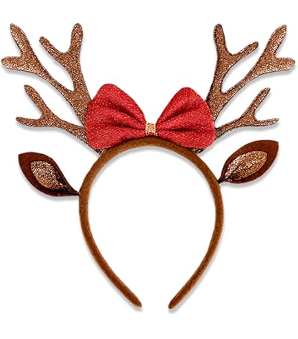 MONCAP 4 Pièces Serre Tete De Noel Pour Fille Et Femme Serre Tete Enfant Fille Avec Coeur Bandeau Rouge à Paillettes Avec Bâtons De Fée Cadeau De Noel Fille Pour Cosplay Déguisement