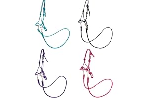 PFIFF 103130 Hobby Horse Halfter-Set „Little Mustang“, Knotenhalfter mit Zügeln, Größenverstellbares Halfter-Set mit Glitzersteinen, Pink