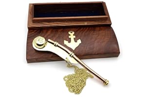 SMIZZY ; (RE)TOUCHING LIVES Smizzy Nautical Mariner Boatswains Whistle Chain Bosun Pipe Nautical Collection with Wooden Box Rustic Vintage Home Decor Gifts, 1 pc, 5 inch Long