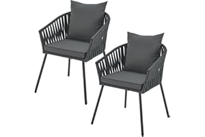 ‎JUSKYS Juskys Rope Gartenstühle 2er Set wetterfest - bis 160 kg belastbar - Sitz- & Rückenkissen aus Polyester - 2 Stühle aus Stahl & Polypropylen für Garten, Terrasse & Balkon - Dunkelgrau