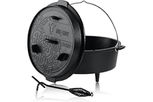 ‎BBQ-TORO BBQ-Toro Ultimate Dutch Oven mit PRO3+ Beschichtung | 7,3 Liter (DO6U), Topf mit Füßen | bereits eingebrannt - preseasoned mit PRO3+ Verfahren | Gusseisen Kochtopf | Bräter mit Deckelheber