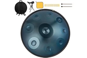 HAND-PAN Strumento Handpan 440 Hz Re Minore 22 Pollici Tamburo in Acciaio Handpan Tamburo a Mano 9 Note 10 Note 12 Note Guarigione Sonora Per Principianti (Blu, 9Y)