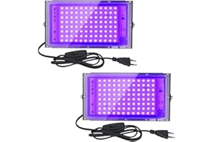 Eleganted 2pcs Projecteur UV LED 100W Lumière Noire IP65 Imperméable, Lampe LED Ultra-violet, Eclairage à Effet pour Aquarium, Soirée, Peinture Fluo, affiche fluorescente, Néon, Bar, Fête