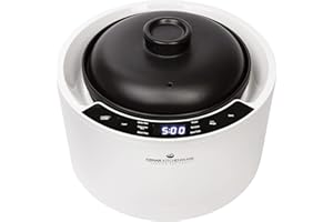 ‎KEMAR KITCHENWARE KeMar Reiskocher 2,5l mit Keramiktopf - Topf besteht vollständig aus Keramik (Donabe, Tonkeramik, Tontopf, Keramiktopf) - Weiß, 900W - Schongarer, Dampfgarer, Warmhaltefunktion (KCC-280)