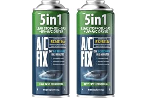 AC FIX 5-i-1 – R134a x 2 470 g Köldmedium för bilens luftkonditionering med olja, tätningsmedel, UV-färgämne, torkmedel – Snabb applicering – Skyddar kompressorn