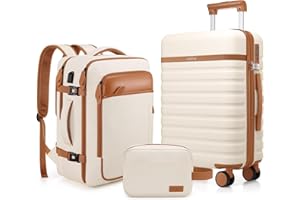 UKEIN Koffer,Trolley Koffer Reisekoffer von PC Hartschalen,Hartschale Handgepäck Sets mit 4 Spinner-Rollen TSA Schloss, Der Koffer Enthält 1 Reiserucksack und 1 Kulturbeutel