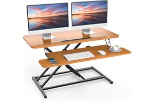 ‎ERGOMAKER ERGOMAKER Steh-Sitz Schreibtischaufsatz Höhenverstellbar, Stehpult Aufsatz Schreibtisch 91 X 40CM Desktop Erhöhung mit Tastaturablage Für Zwei Monitore