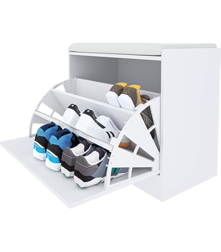 Scarpiera In Legno Con 10 Scomparti E Panchina | 104x30x48cm | Carico 150kg | Marrone/Nero - Foto 10