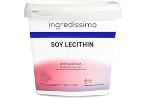 TRADISSIMO INGREDISSIMO - Lecitina, Emulgente Natural, Polvo Refinado a Base de Soja, Emulsionante, para hacer Empumas y Aires, Producto Vegano y sin Gluten, Color Amarillo y Beige, - 200 g