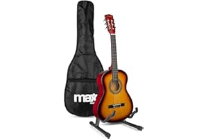 MAX SoloArt Junior 3/4 guitarra infantil clásica con soporte MAX GP20, funda mochila, afinador digital, cuerdas extra, púas y correa, para niños principiantes de 8 a 12 años