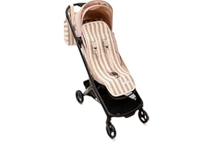 Mi Bollito - Matelas poussette universel – Modèle rayé rembourré et respirant – 100 % coton – Compatible avec toutes les poussettes – Fabriqué en Espagne (Beige)