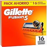 Gillette Fusion5 Pack de 16 Recambios Para Maquinillas De Afeitar, Cuchillas De Afeitar Con 5 Hojas, Banda De Gel Lubricante 