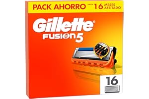 Gillette Fusion5 Pack de 16 Recambios Para Maquinillas De Afeitar, Cuchillas De Afeitar Con 5 Hojas, Banda De Gel Lubricante y Recortadora De Precisión