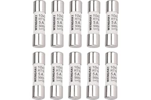 Wengart 10 fusibles cilíndricos CA RT18-32 (RO15), 10 unidades, 10 x 38 mm, CA500V, 5A 120 kA, fuerte capacidad de conmutación, puede proteger el circuito de forma fiable