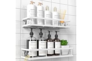 UUlioyer Shower Caddy, Shower Shelf No Drilling, Bathroom Accessory- Bath Storage for Shampoo (White-2 Pack)