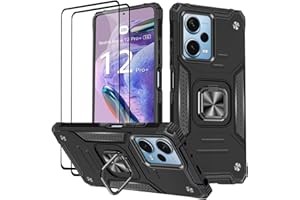 KANSi Hülle für Xiaomi Redmi Note 12 Pro Plus/Redmi Note 12 Pro+, Schutzfolie [2 Stück] Silikon TPU Hart PC Handy Hüllen 360 Grad Drehbar Ringhalter Bumper Stoßdämpfung Schutzhülle - Schwarz