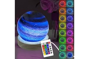 YATOSEEN Luz Noche Bola de Cristal del Planeta 3D, Luz de Estado de Ánimo Estrellada LED de 16 Colores Lámpara de mesa Adorno de Astronomía con Mando a Distancia, Regalos Geniales para Niños Adultos