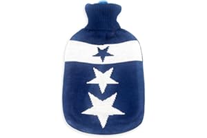 HW CASA Borsa Acqua Calda - Copertura Morbida a Maglia Premium - 2 L Grande Capienza - Boule Acqua Calda per Alleviare il Dolore, Schiena, Collo e Spalle per Calde Notti (Blu)